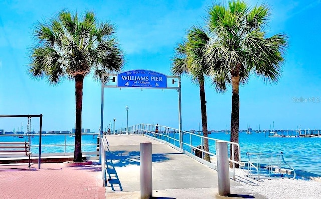 view of dock with a water view