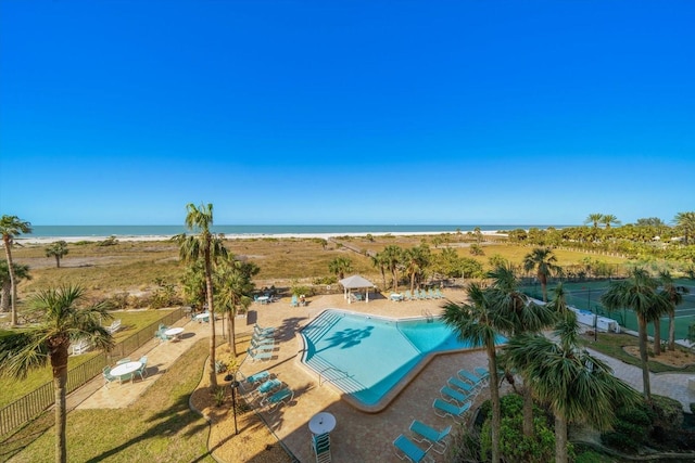 bird's eye view featuring a water view