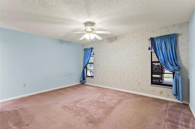 spare room featuring carpet flooring, a wealth of natural light, and a textured ceiling