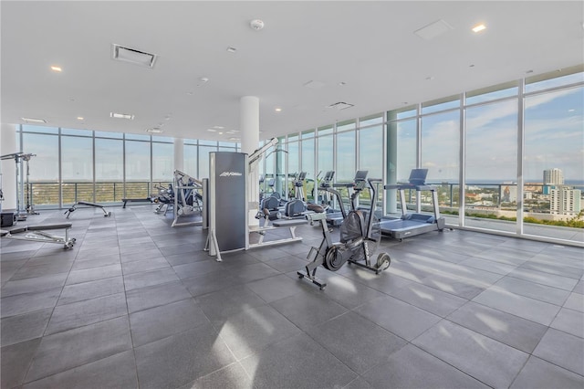 gym featuring a wall of windows