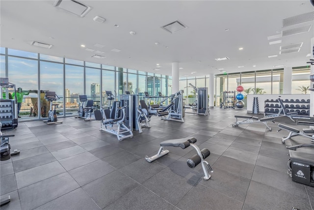 gym featuring expansive windows