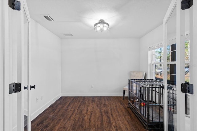 interior space with dark wood-type flooring