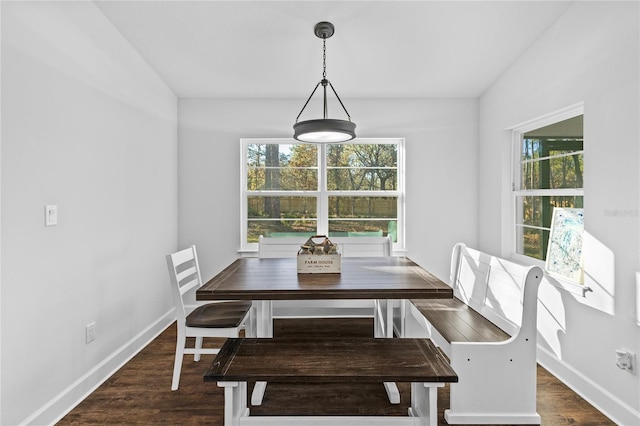 dining space with dark hardwood / wood-style floors