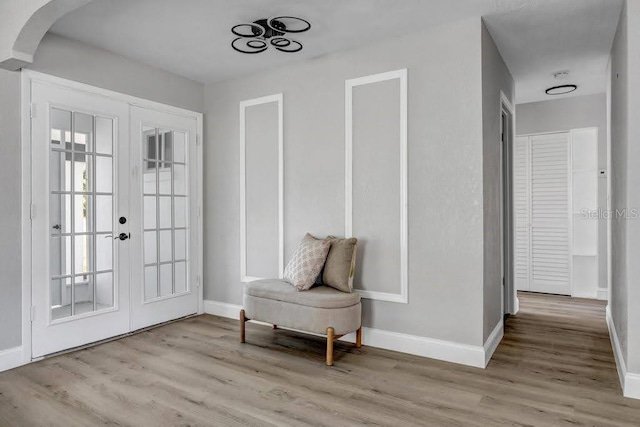 entrance foyer featuring french doors and light wood-type flooring