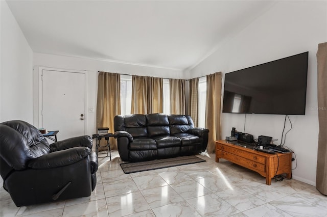 living room with lofted ceiling