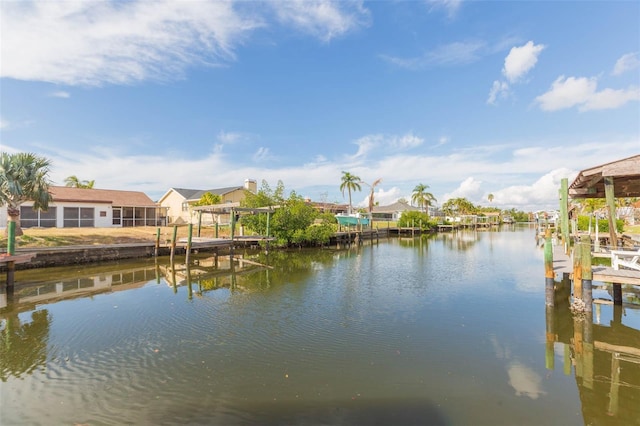 view of dock with a water view