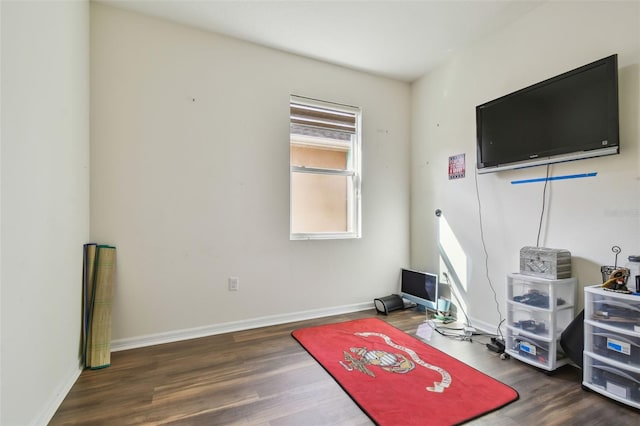 interior space with dark wood-type flooring