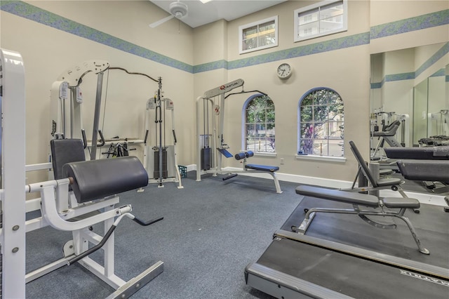 501 Knights Run Ave Unit 2308, Tampa, FL 33602 - exercise room featuring ceiling fan and a high ceiling
