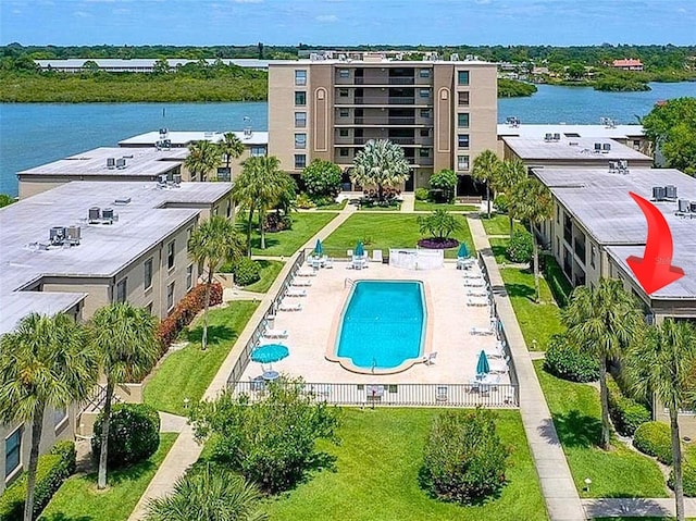 aerial view with a water view