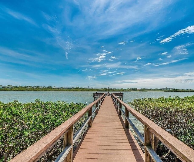 view of dock with a water view