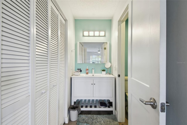 bathroom with vanity and a textured ceiling