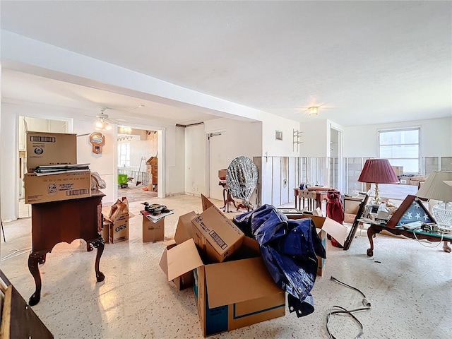 living room with ceiling fan