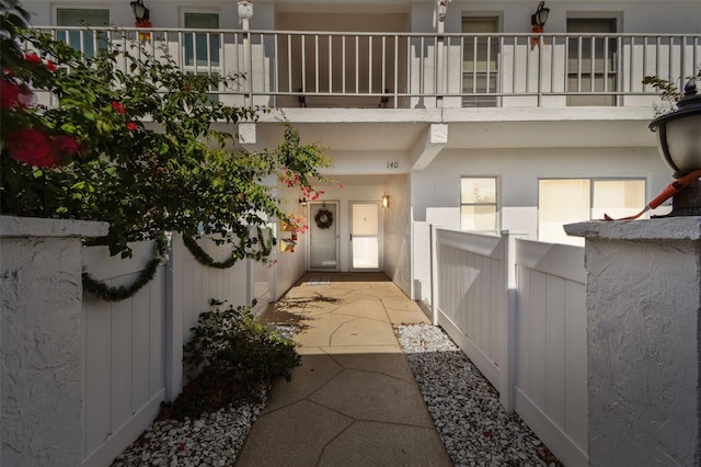 interior space with a balcony