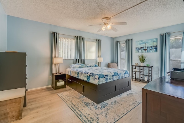 bedroom with light wood-type flooring and multiple windows