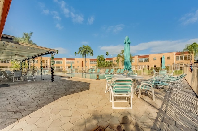 view of patio / terrace featuring a community pool