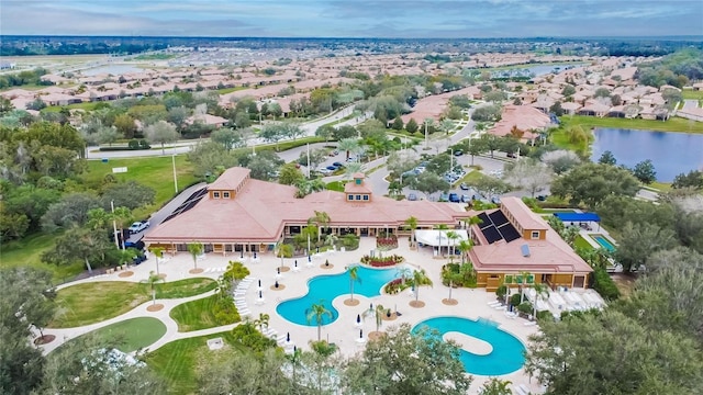 aerial view featuring a water view