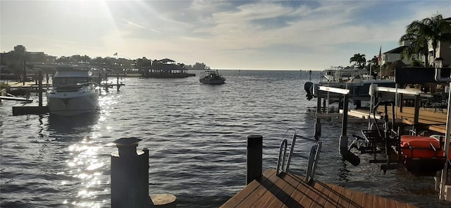 view of dock featuring a water view