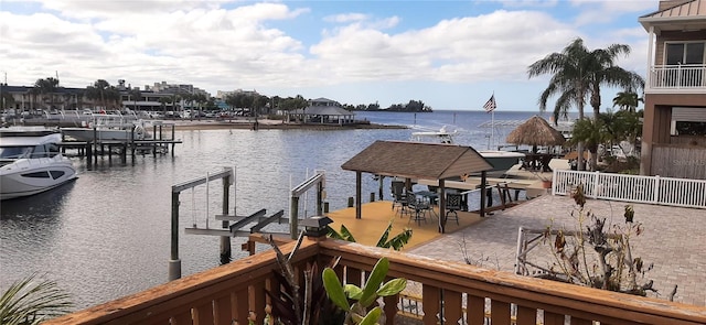 dock area featuring a water view