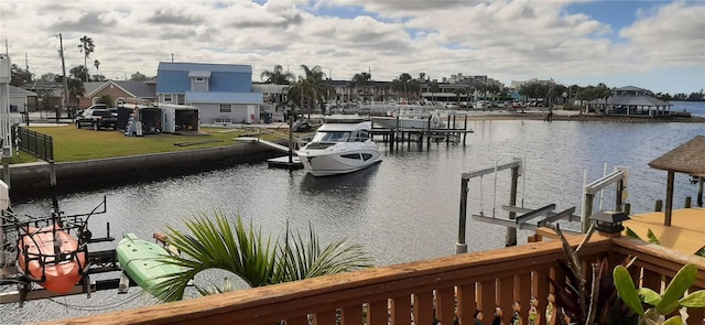 view of dock with a water view