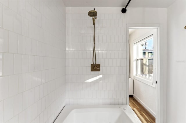 bathroom with wood-type flooring