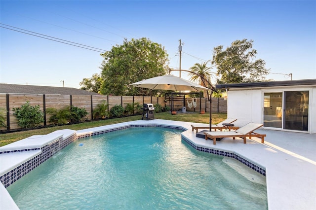 view of swimming pool featuring a patio area