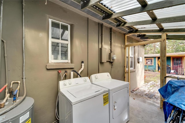 laundry room with independent washer and dryer and water heater