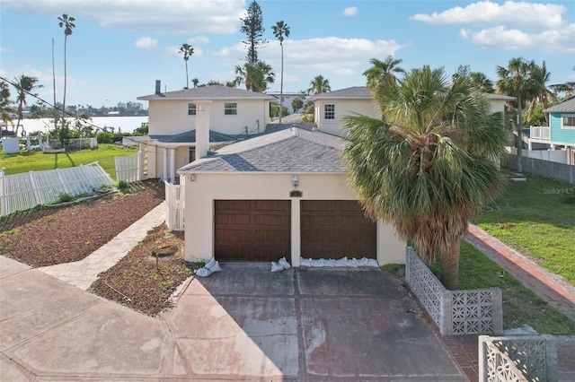 view of front of house featuring a garage and a front lawn