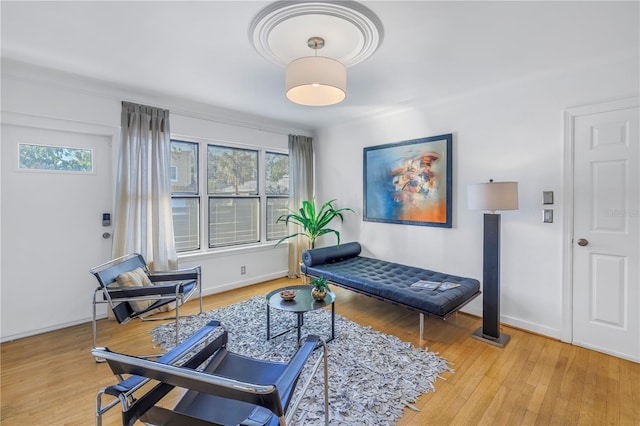 sitting room with hardwood / wood-style floors