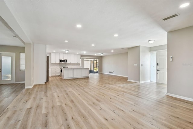 unfurnished living room featuring light hardwood / wood-style flooring