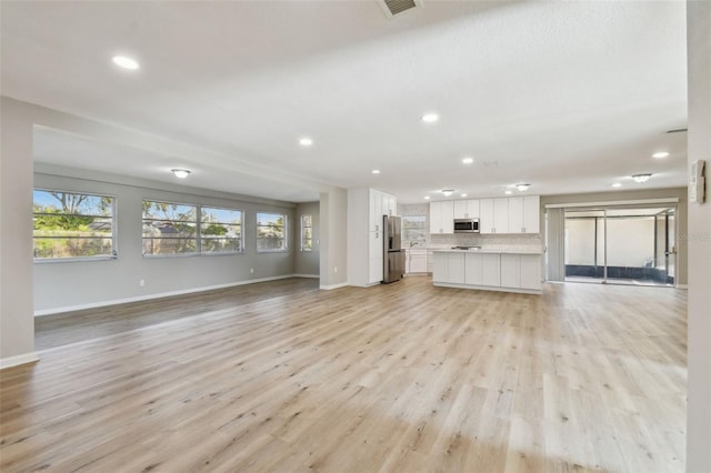 unfurnished living room with light hardwood / wood-style floors