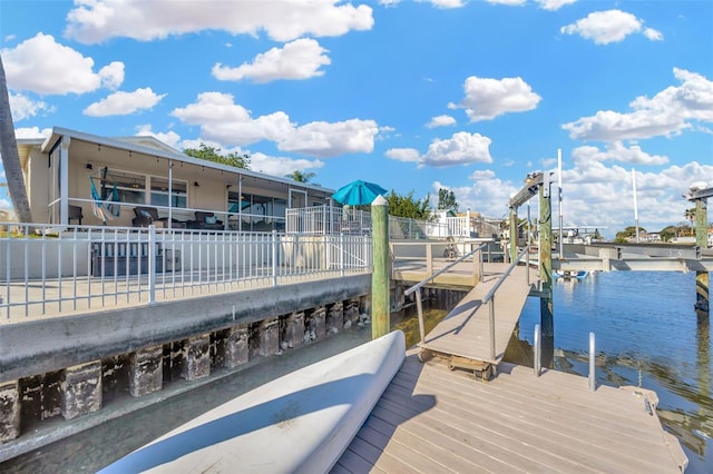 view of dock with a water view