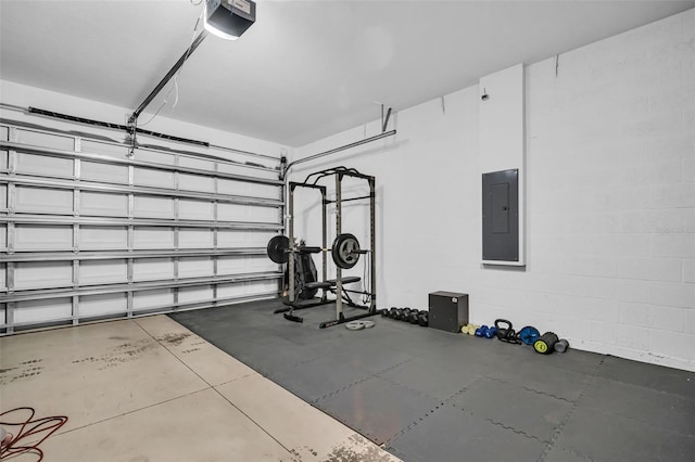 workout area featuring electric panel