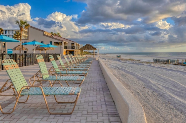 exterior space with a view of the beach and a water view