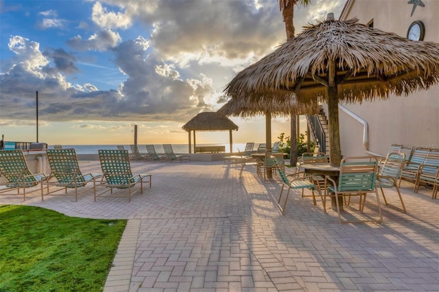 patio terrace at dusk with a gazebo