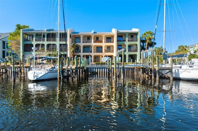 dock area with a water view