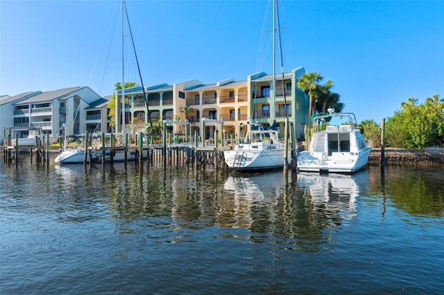 dock area featuring a water view