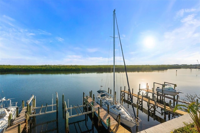 view of dock featuring a water view
