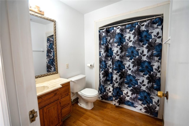 bathroom with vanity, wood-type flooring, and toilet