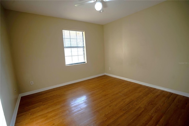 empty room featuring ceiling fan and wood-type flooring