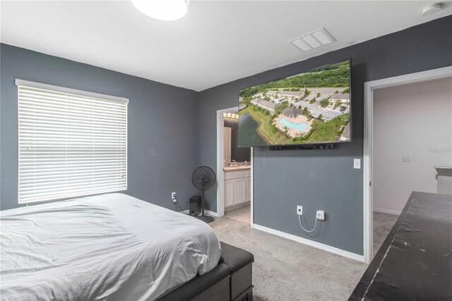 12827 Buffalo Run Dr, Gibsonton, FL 33534 - bedroom featuring light carpet, baseboards, and connected bathroom