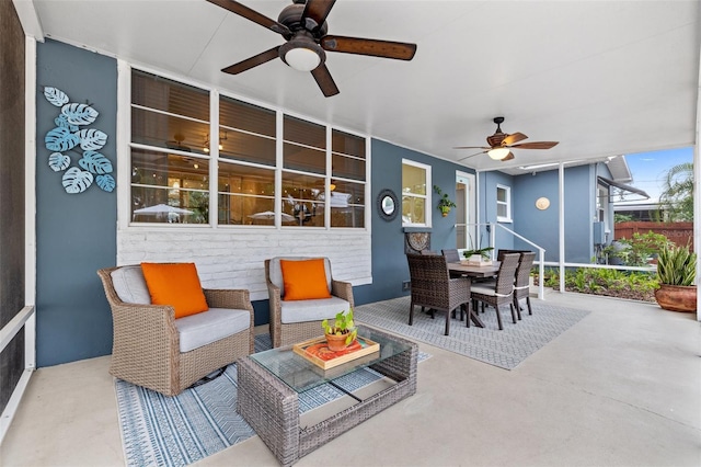 view of patio featuring ceiling fan