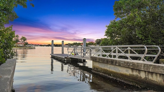 view of dock with a water view