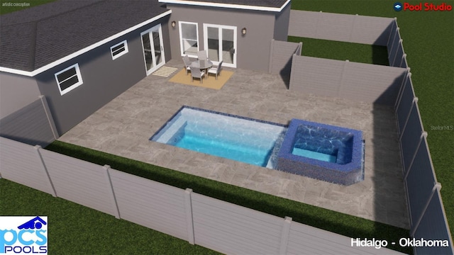 view of swimming pool with an in ground hot tub and a patio area