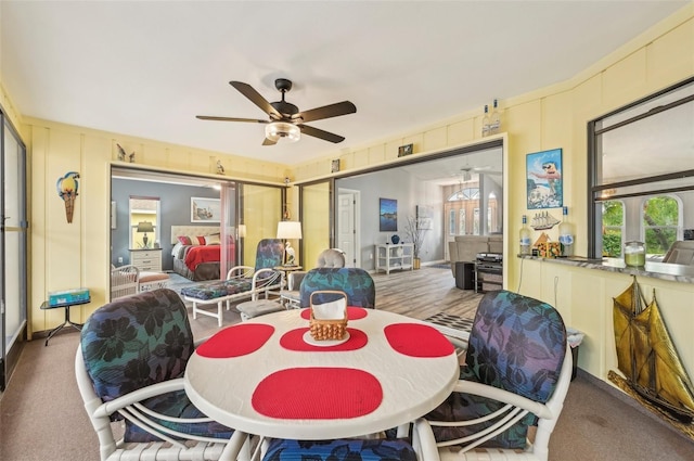 dining room with ceiling fan