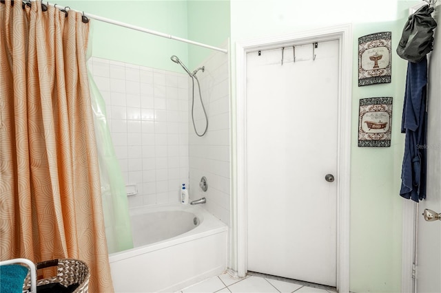 bathroom with shower / tub combo and tile patterned floors