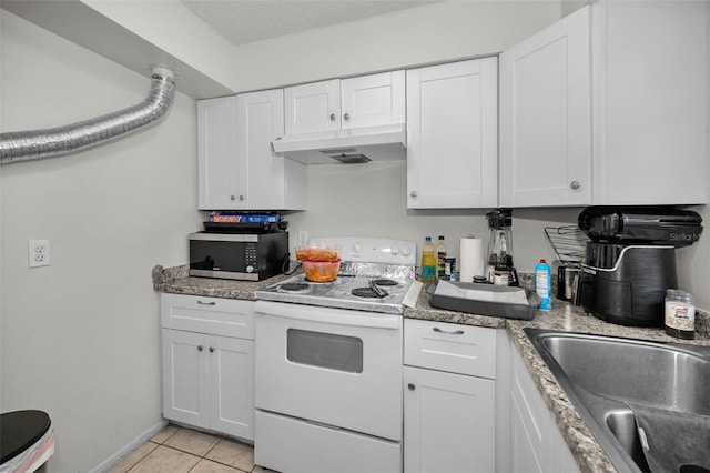 kitchen featuring white cabinetry, sink, and white electric range oven