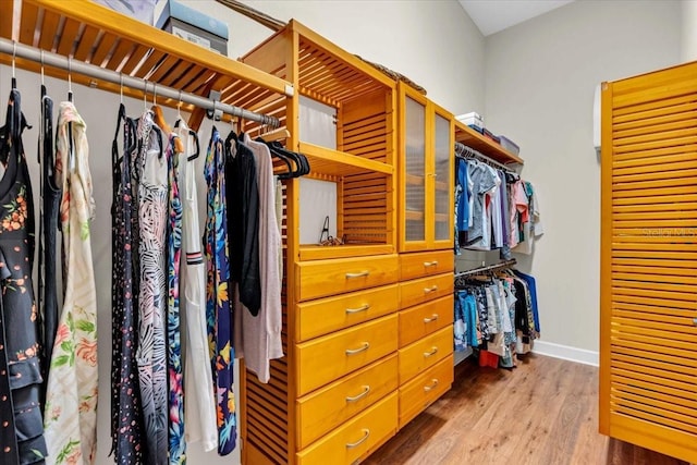 walk in closet with hardwood / wood-style flooring