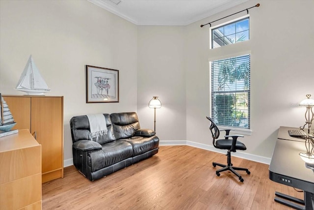 interior space with hardwood / wood-style flooring and crown molding