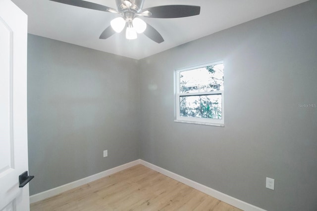 unfurnished room with ceiling fan and light hardwood / wood-style flooring