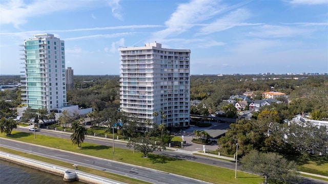 view of building exterior featuring a water view